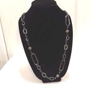 Puter Toned Neckless with Ovals and Balls Surrounded by Rhinestones & Chain